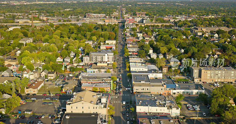 High Angle Drone Shot of Lake Street in Minneapolis